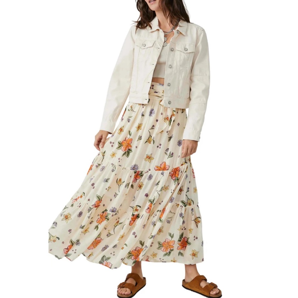 FREE PEOPLE Convertible LUNA Floral Maxi Skirt ivory size small - Picture 7 of 10